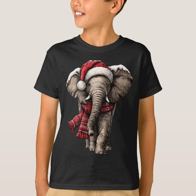 Adorable Elephant In Santa Hat Snowy Winter Christ T-Shirt (Vorderseite)