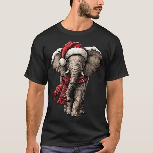 Adorable Elephant In Santa Hat Snowy Winter Christ T-Shirt (Vorderseite)