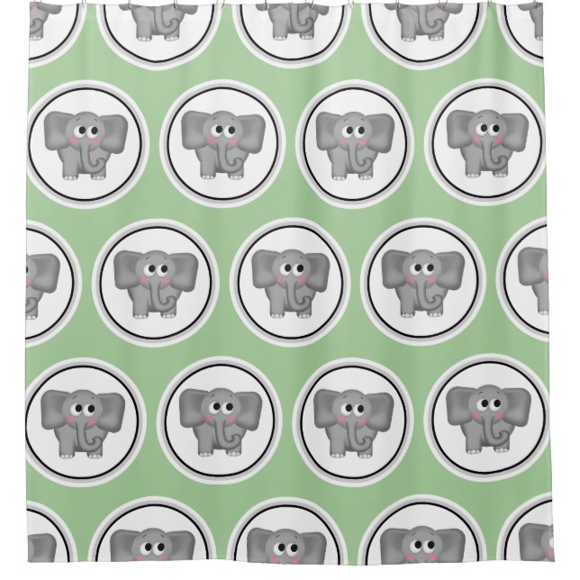 Adorable Elephant Muster Grüne Duschvorhang (Vorderseite)