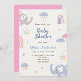 Adorable Elephant Rainbow Baby Shower Einladung