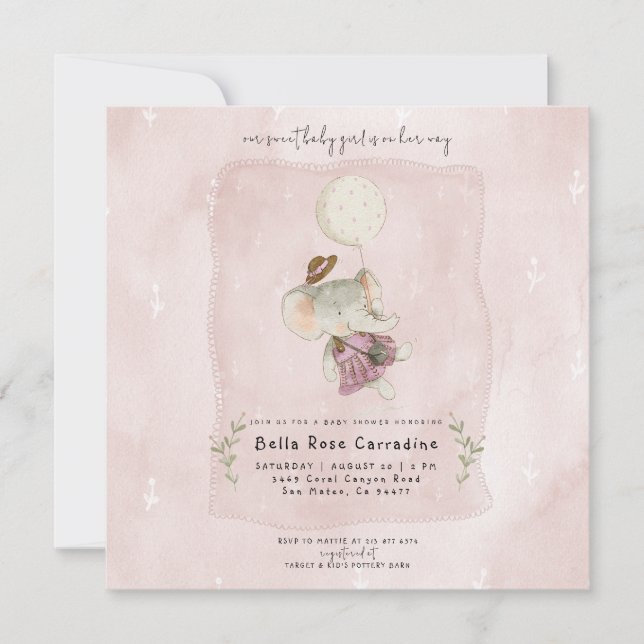 Adorable Elephant Rustic Boho Baby Dusche Save The Date (Vorderseite)
