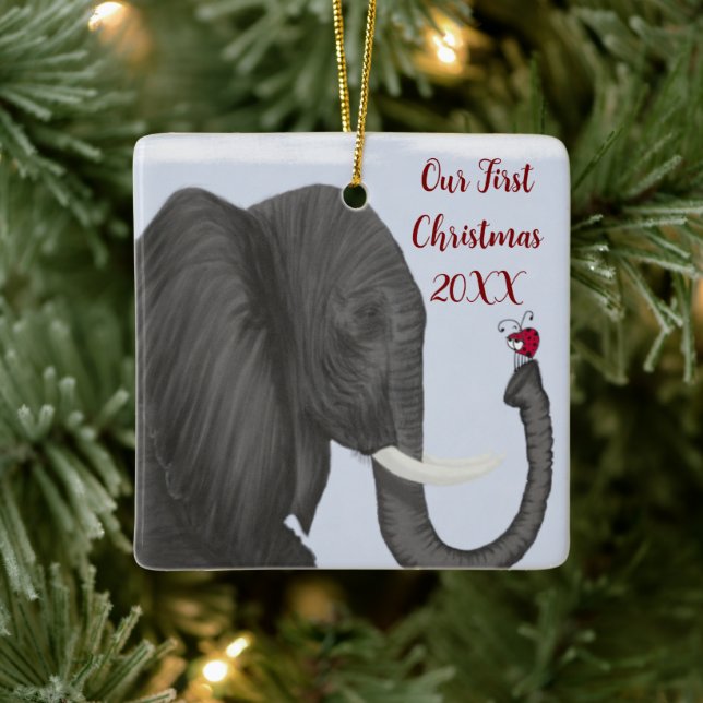 Adorable Elephant und Niedliche Ladybug Keramikornament (Baum)