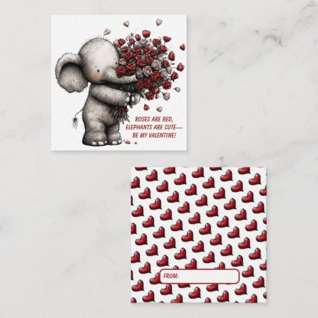 Adorable Elephant Valentine Card Mitteilungskarte (Vorne/Hinten)