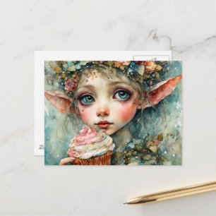 Adorable Elf mit Kuchen Postkarte