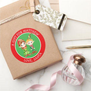 Adorable Elves Auf und von Weihnachten Runder Aufkleber