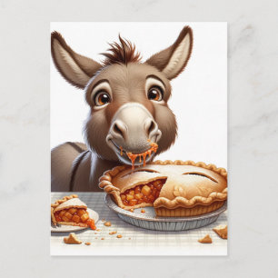 Adorable Erntedank Donkey mit Kuchen Postkarte