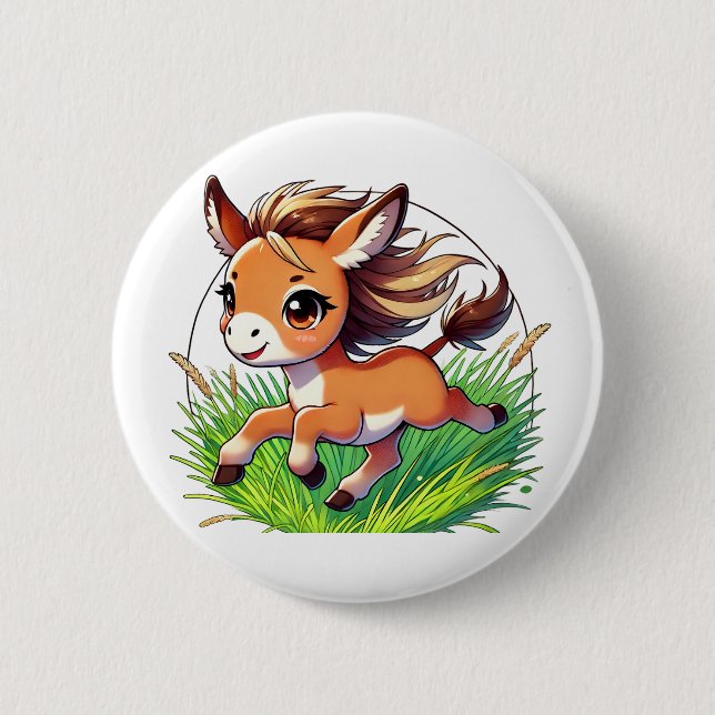 Adorable Esel glücklich laufen Button (Vorderseite)
