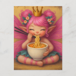 Adorable Fairy mit rosa Haar essen Ramen Postkarte