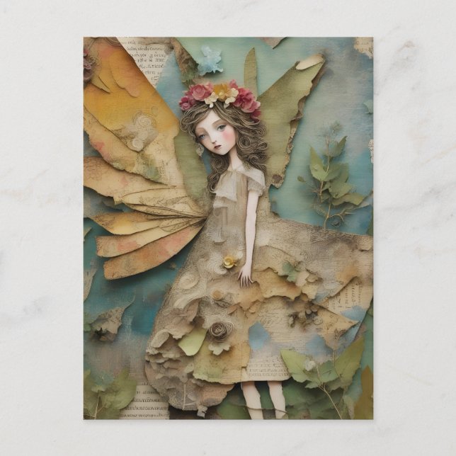 Adorable Fairy Mixed Media Collage Postkarte (Vorderseite)