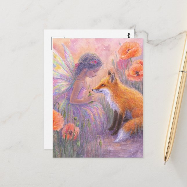 Adorable Fairy und ein Roter Fuchs Postkarte (Vorderseite/Rückseite Beispiel)