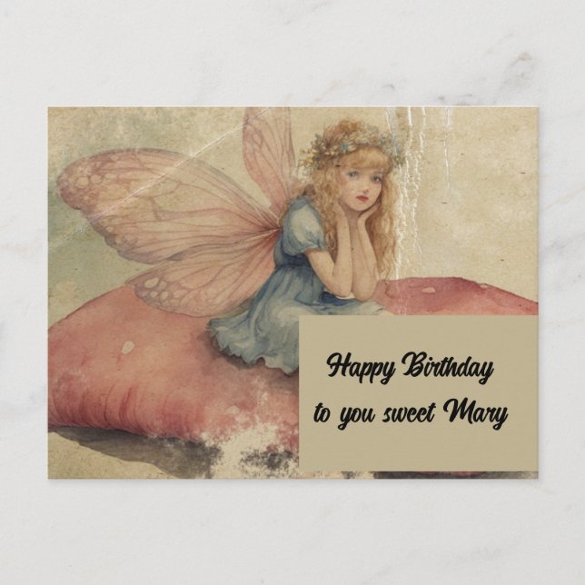 Adorable Fairy Vintag Grunge Geburtstag Postkarte (Vorderseite)