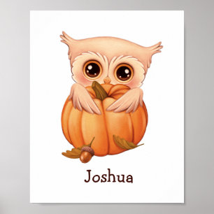 Adorable Fall Baby Owl mit Name Poster