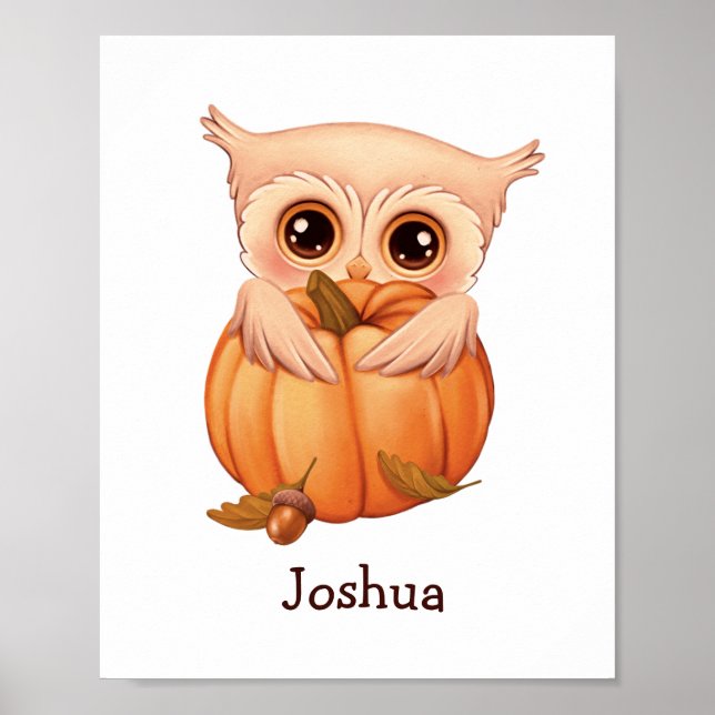 Adorable Fall Baby Owl mit Name Poster (Vorne)