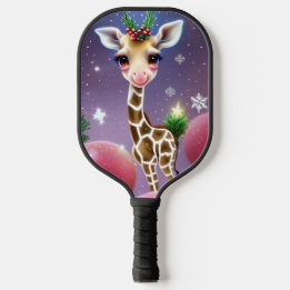 Adorable Fantasy Baby Giraffe mit Holly Pickleball Schläger