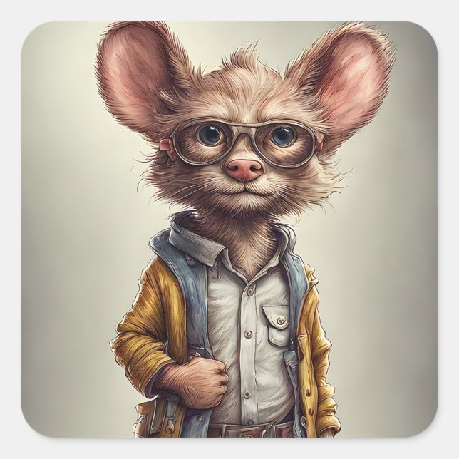 Adorable Fantasy Maus wie Kreatur Shorts Jacket Quadratischer Aufkleber (Vorderseite)
