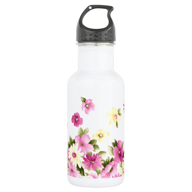 Adorable farbenfrohe Girly Blooming Blume Edelstahlflasche (Vorderseite)