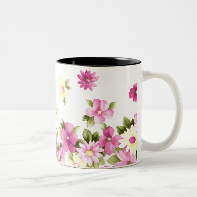 Adorable farbenfrohe Girly Blooming Blume Zweifarbige Tasse (Rechts)