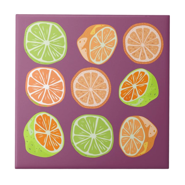 Adorable farbige Zitrusfrüchte l Orange Green Lila Fliese (Vorderseite)