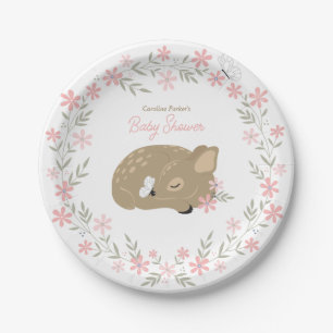 Adorable Fawn Baby Shower Classic Round Sticker Pappteller