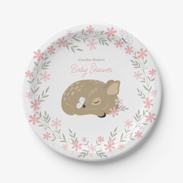Adorable Fawn Baby Shower Classic Round Sticker Pappteller (Vorderseite)