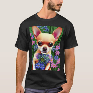 Adorable Fawn Chihuahua Spielen in Blume T-Shirt
