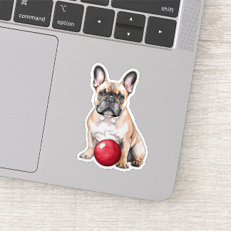 Adorable Fawn French Bulldog mit Ball Aufkleber