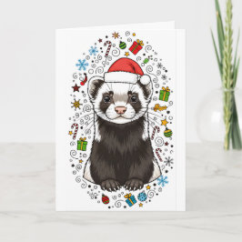 Adorable Ferret in Santa Hat Merry Christmas Card Karte