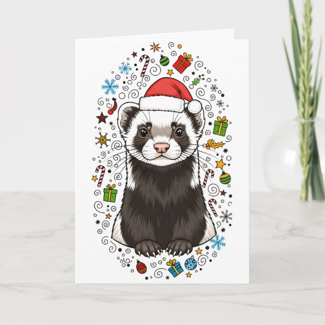 Adorable Ferret in Santa Hat Merry Christmas Card Karte (Vorderseite)