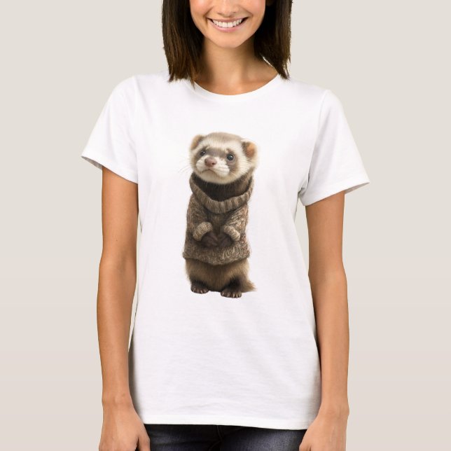 Adorable Ferret Wearing Knitted Sweater T-Shirt (Vorderseite)