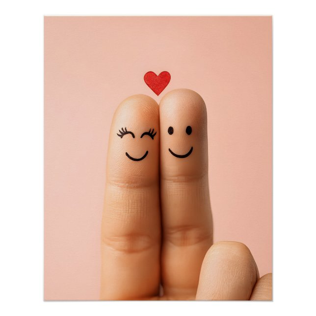 Adorable Finger Couple Art, Cute Finger Faces Poster (Vorderseite)