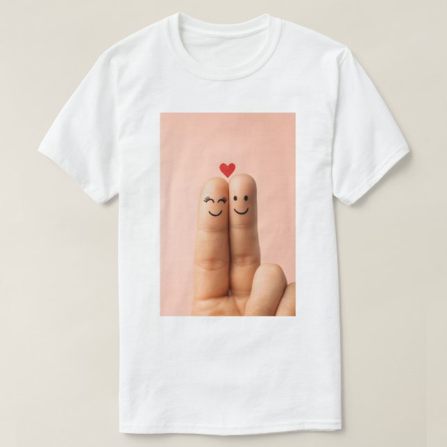 Adorable Finger Couple Art, Cute Finger Faces T-Shirt (Design vorne)