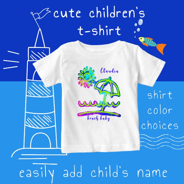 Adorable Finger Paint Art Beach Spaß mit Namen Baby T-shirt (Von Creator hochgeladen)