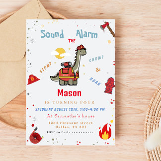 Adorable Firefighter Dino Geburtstag Einladung