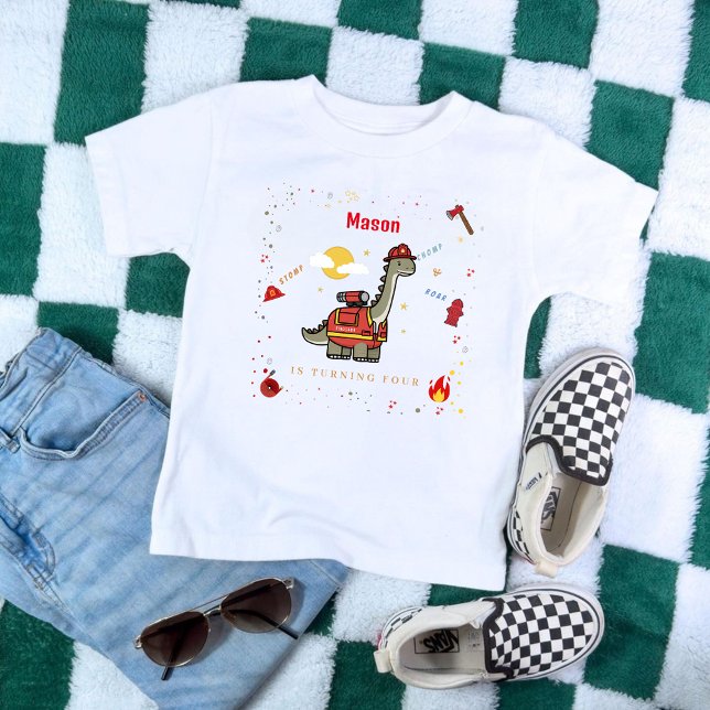 Adorable Firefighter Dino Geburtstag T-Shirt (Von Creator hochgeladen)