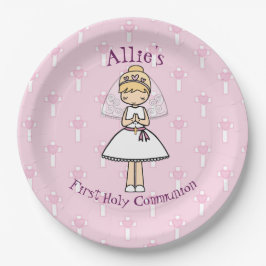 Adorable First Holy Communion Blonde Mädchenname Pappteller