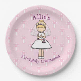 Adorable First Holy Communion Blonde Mädchenname Pappteller