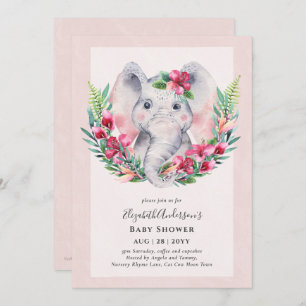 Adorable Floral Elephant Baby Dusche einladen Einladung