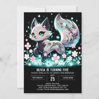 Adorable Floral Wolf Digital Geburtstag Einladung