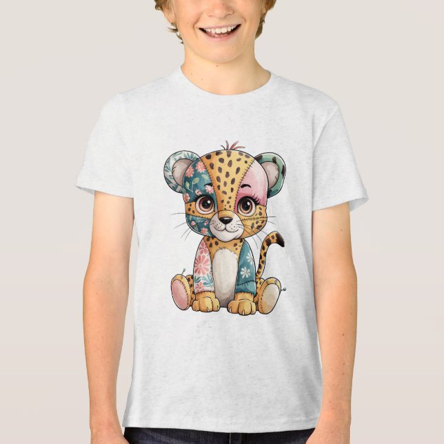 Adorable florale Patchwork Niedlich Baby Cheetah N Tri-Blend Shirt (Vorderseite)