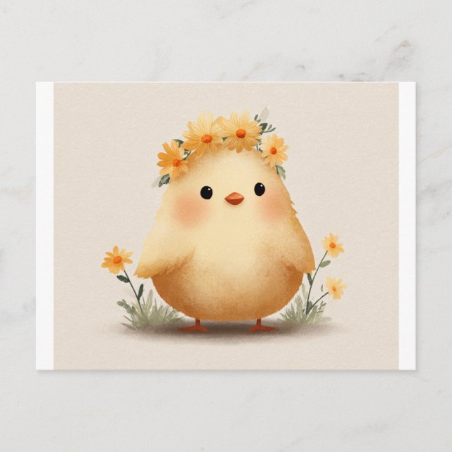 Adorable Flower Crown Chick Postcard Postkarte (Vorderseite)