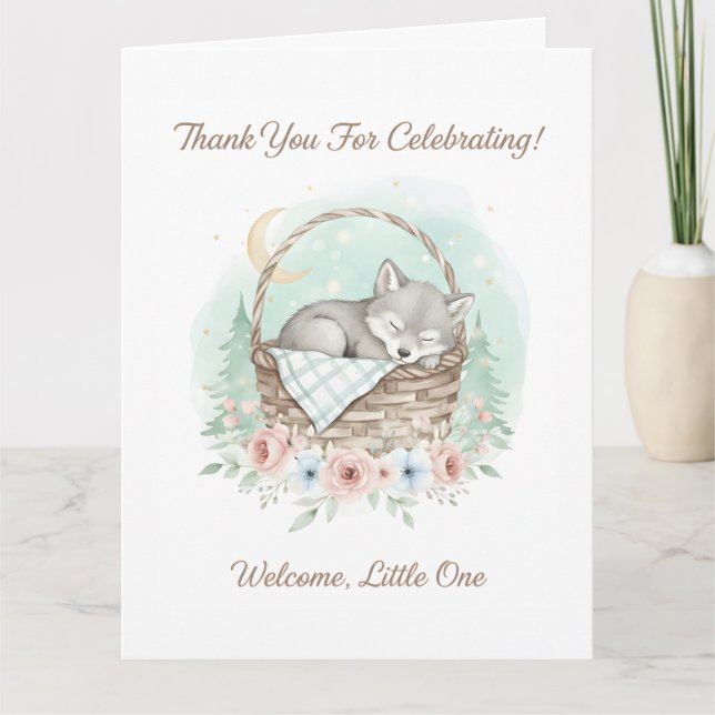 Adorable,fluffy baby wolf Baby Shower Dankeskarte (Vorderseite)