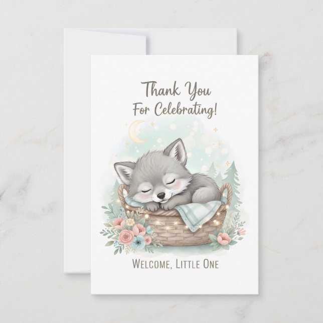 Adorable, fluffy baby wolf  Baby Shower  Dankeskarte (Vorderseite)