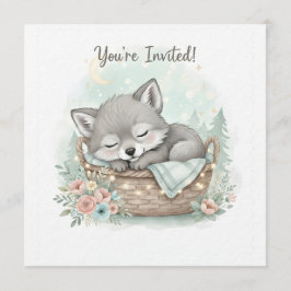 Adorable, fluffy baby wolf Baby Shower Einladung