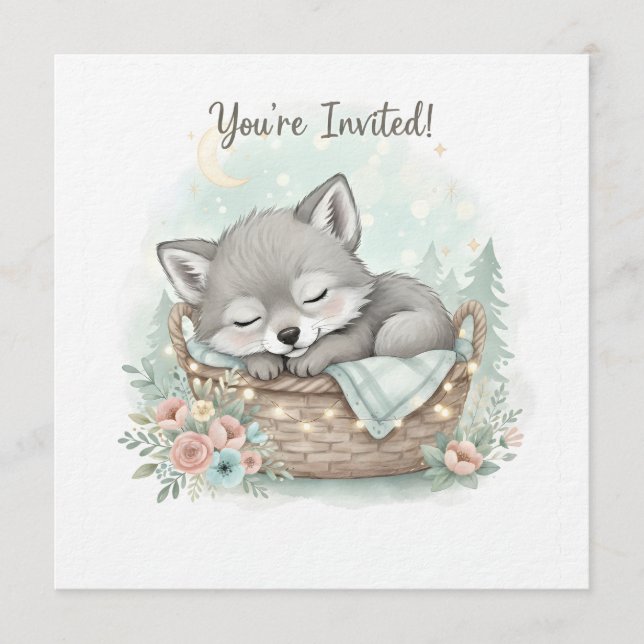 Adorable, fluffy baby wolf  Baby Shower  Einladung (Vorderseite)