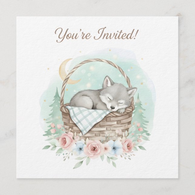 Adorable, fluffy baby wolf  Baby Shower  Einladung (Vorderseite)