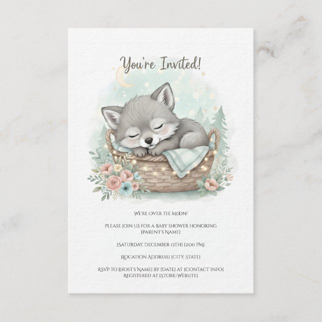 Adorable, fluffy baby wolf  Baby Shower  Einladung (Vorderseite)