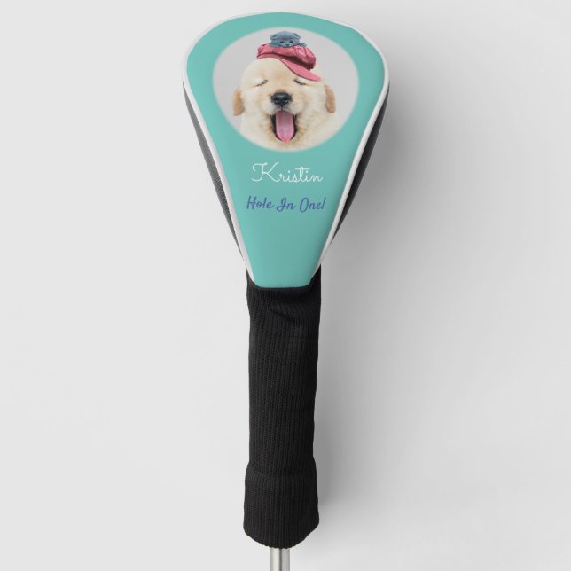 Adorable Fluffy Dog & Cat Personalize Name Message Golf Headcover (Vorderseite)
