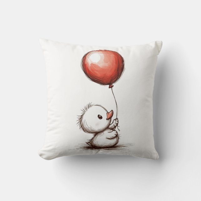 Adorable Fluffy Duckling mit Red Balloon Kissen (Vorderseite)