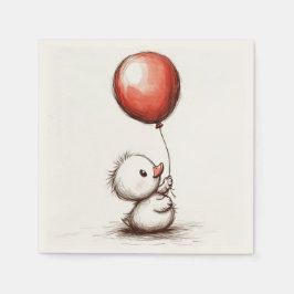 Adorable Fluffy Duckling mit Red Balloon Paper Serviette