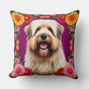 Adorable Fluffy Hund mit Blume Kissen
